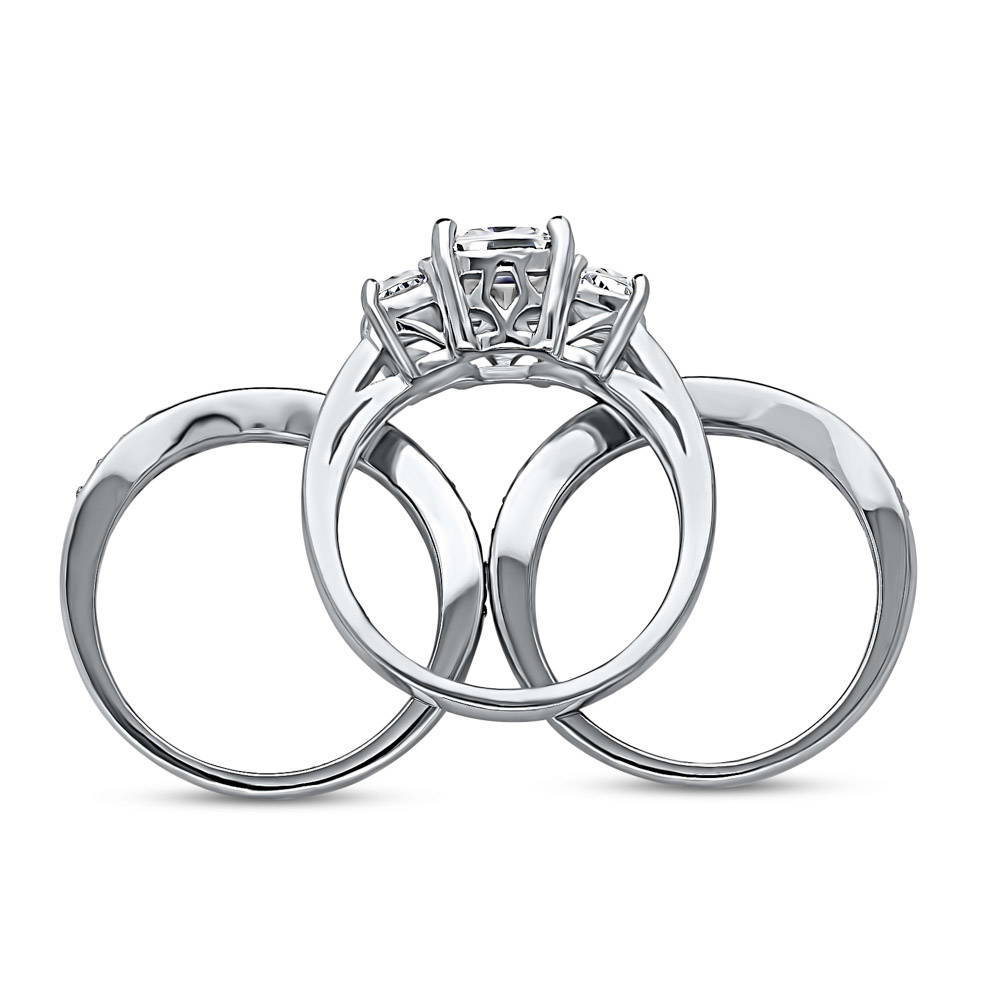 Alternate view of 3-Stone Cushion CZ Ring Set in Sterling Silver, 6 of 12