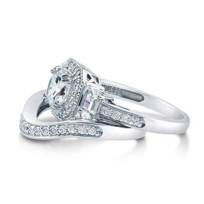 Halo Art Deco CZ Ring Set in Sterling Silver