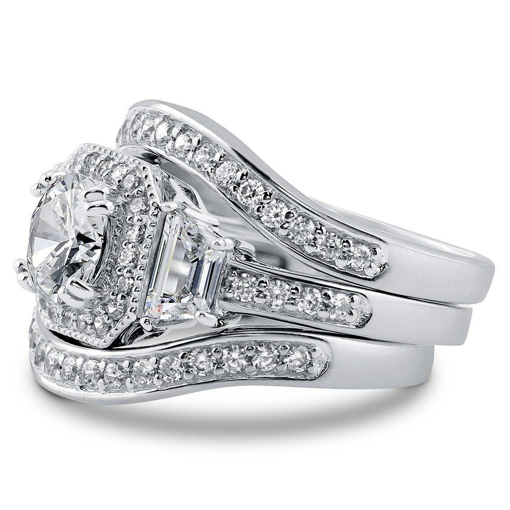 Angle view of Halo Art Deco CZ Ring Set in Sterling Silver, 5 of 16