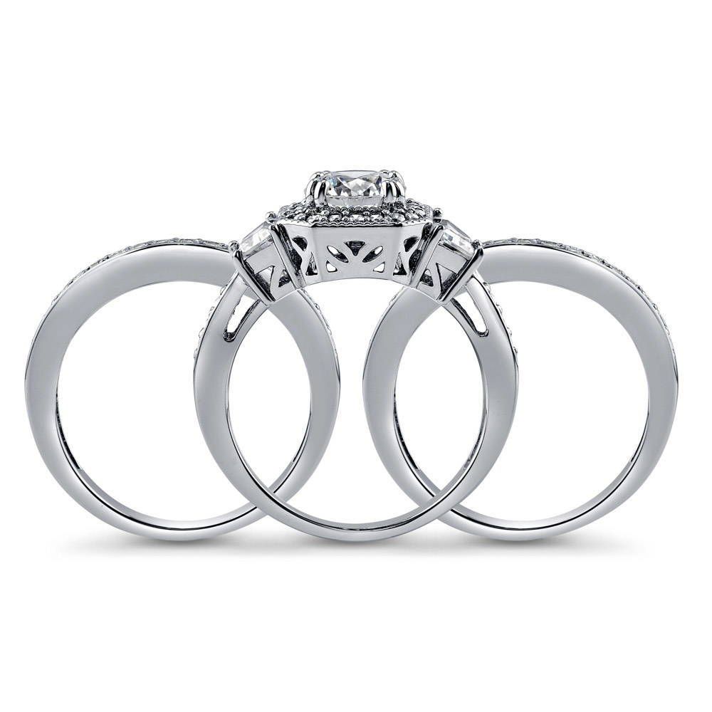 Sterling Silver Halo Art Deco CZ Wedding Engagement Ring Set Sterling Silver Halo Art Deco CZ Wedding Engagement Ring Set