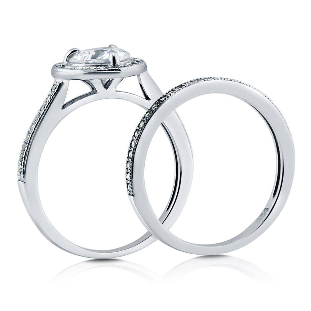 Alternate view of Halo Heart Heart CZ Ring Set in Sterling Silver, 7 of 8