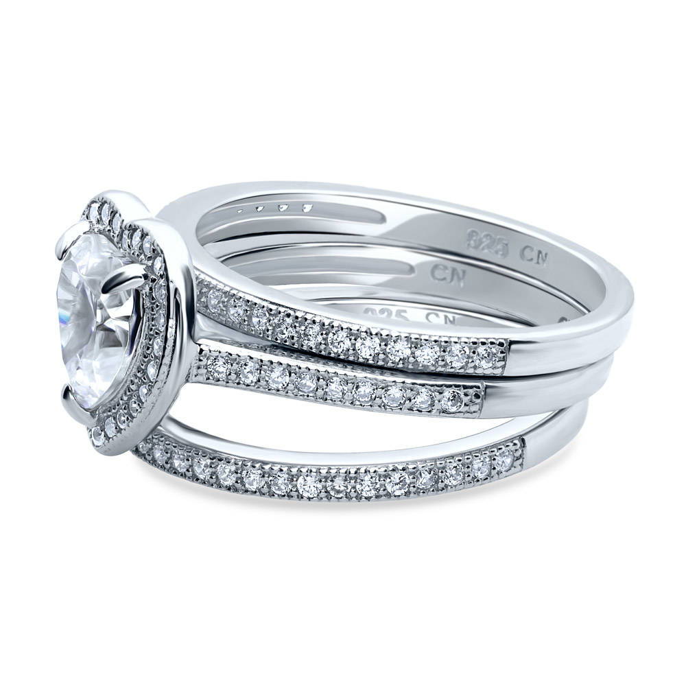 Angle view of Halo Heart Heart CZ Ring Set in Sterling Silver, 5 of 8
