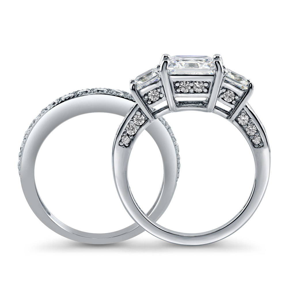 Alternate view of 3-Stone Princess CZ Ring Set in Sterling Silver, 6 of 15