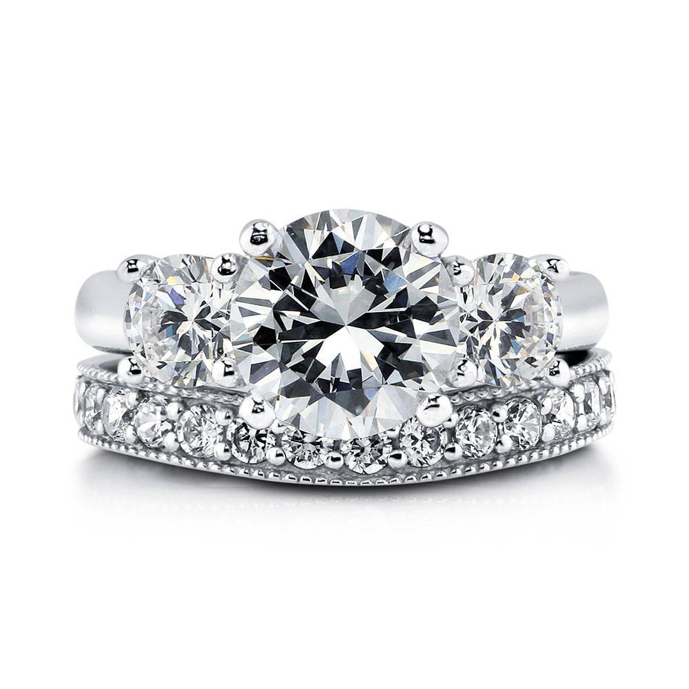 3-Stone 2.4ct CZ Ring Set in Sterling Silver