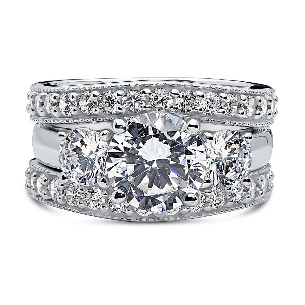 3-Stone 2.4ct CZ Ring Set in Sterling Silver, 1 of 13