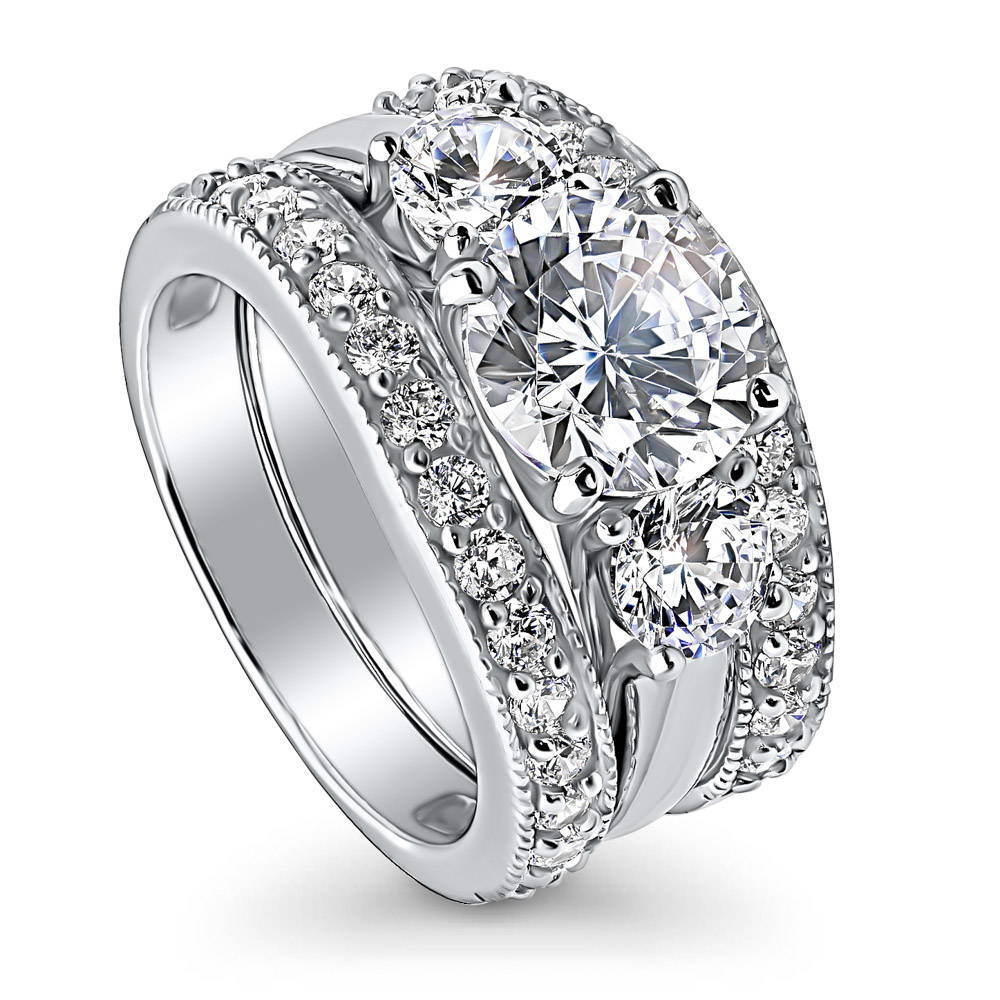 3-Stone Round CZ Ring Set in Sterling Silver