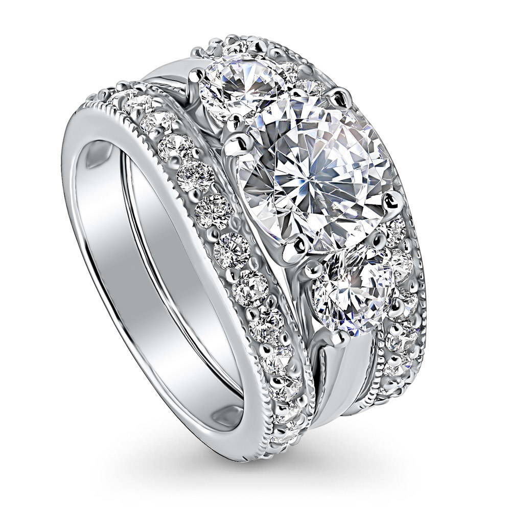 Front view of 3-Stone 2.4ct CZ Ring Set in Sterling Silver, 4 of 13