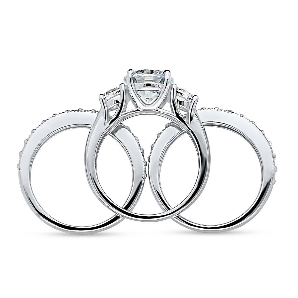 3-Stone Round CZ Ring Set in Sterling Silver