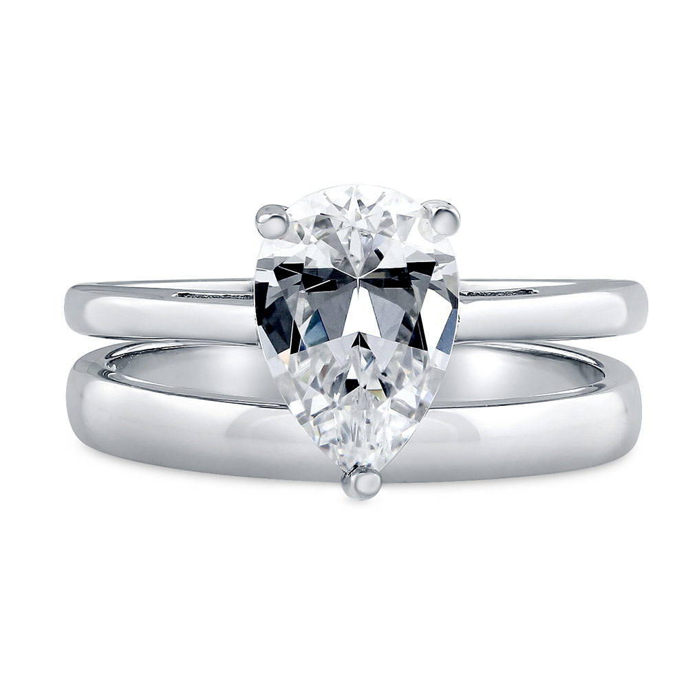 Solitaire 1.8ct Pear CZ Ring Set in Sterling Silver, 1 of 12