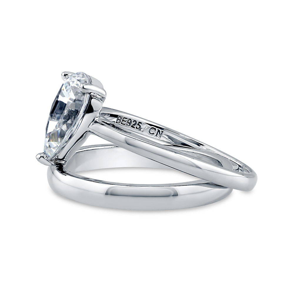 Angle view of Solitaire 1.8ct Pear CZ Ring Set in Sterling Silver, 5 of 12