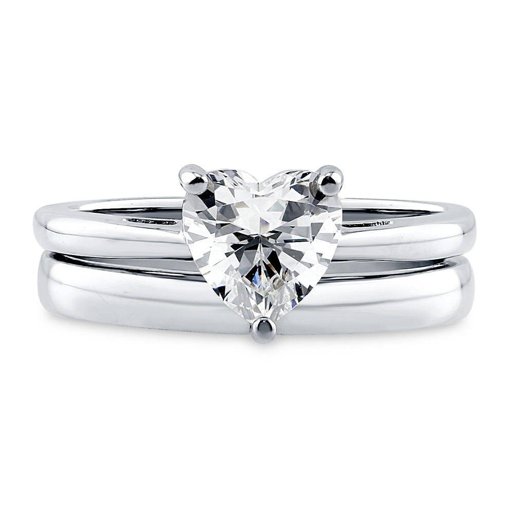 Solitaire Heart 1.1ct Heart CZ Ring Set in Sterling Silver, 1 of 8