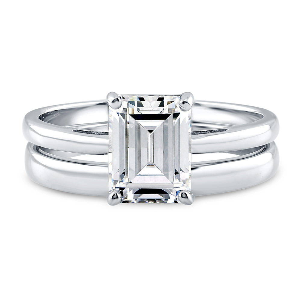 Solitaire 2.1ct Emerald Cut CZ Ring Set in Sterling Silver, 1 of 14