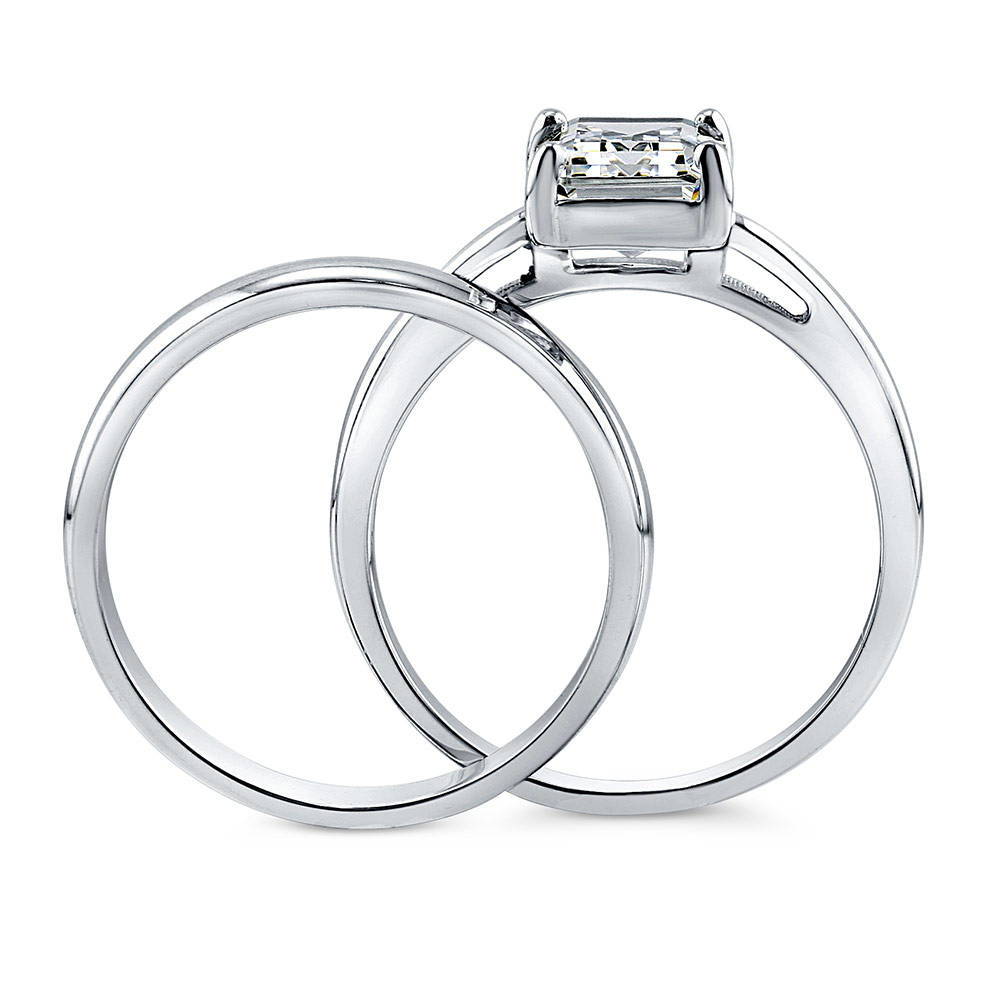 Alternate view of Solitaire 2.1ct Emerald Cut CZ Ring Set in Sterling Silver, 6 of 12