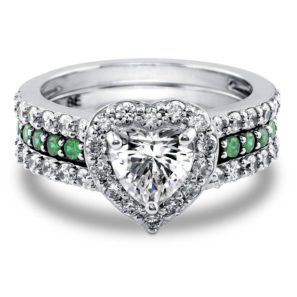 Halo Heart Heart CZ Insert Ring Set in Sterling Silver, 1 of 9