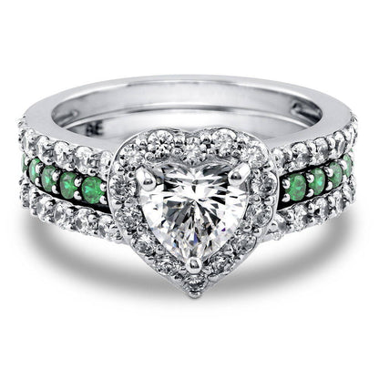 Halo Heart Heart CZ Insert Ring Set in Sterling Silver