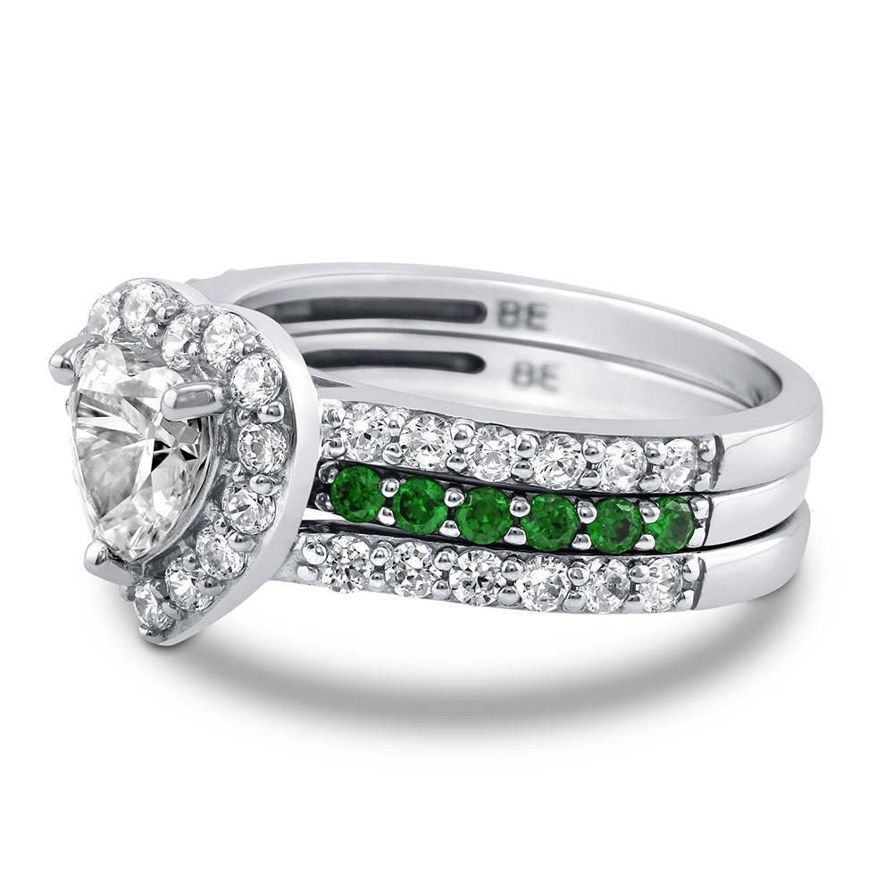 Angle view of Halo Heart Heart CZ Insert Ring Set in Sterling Silver, 5 of 9