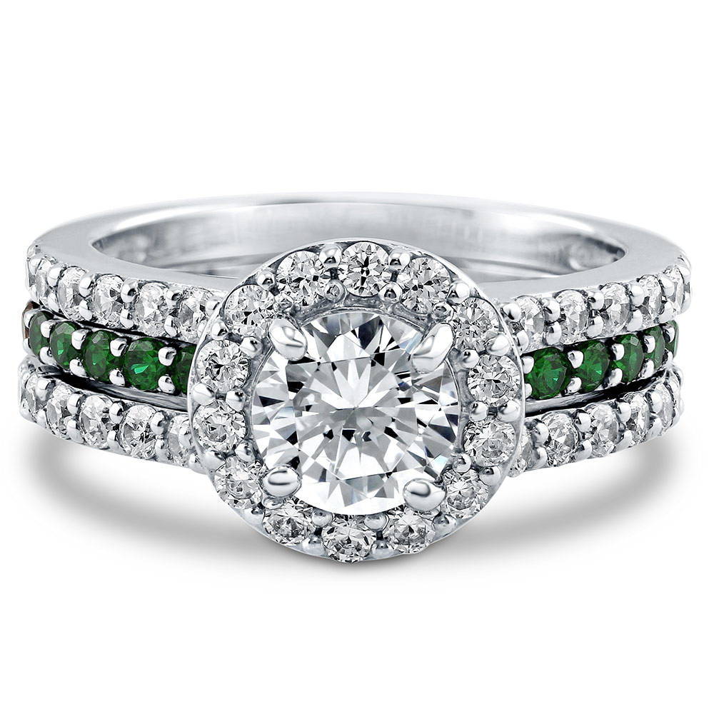 Halo CZ Insert Ring Set in Sterling Silver