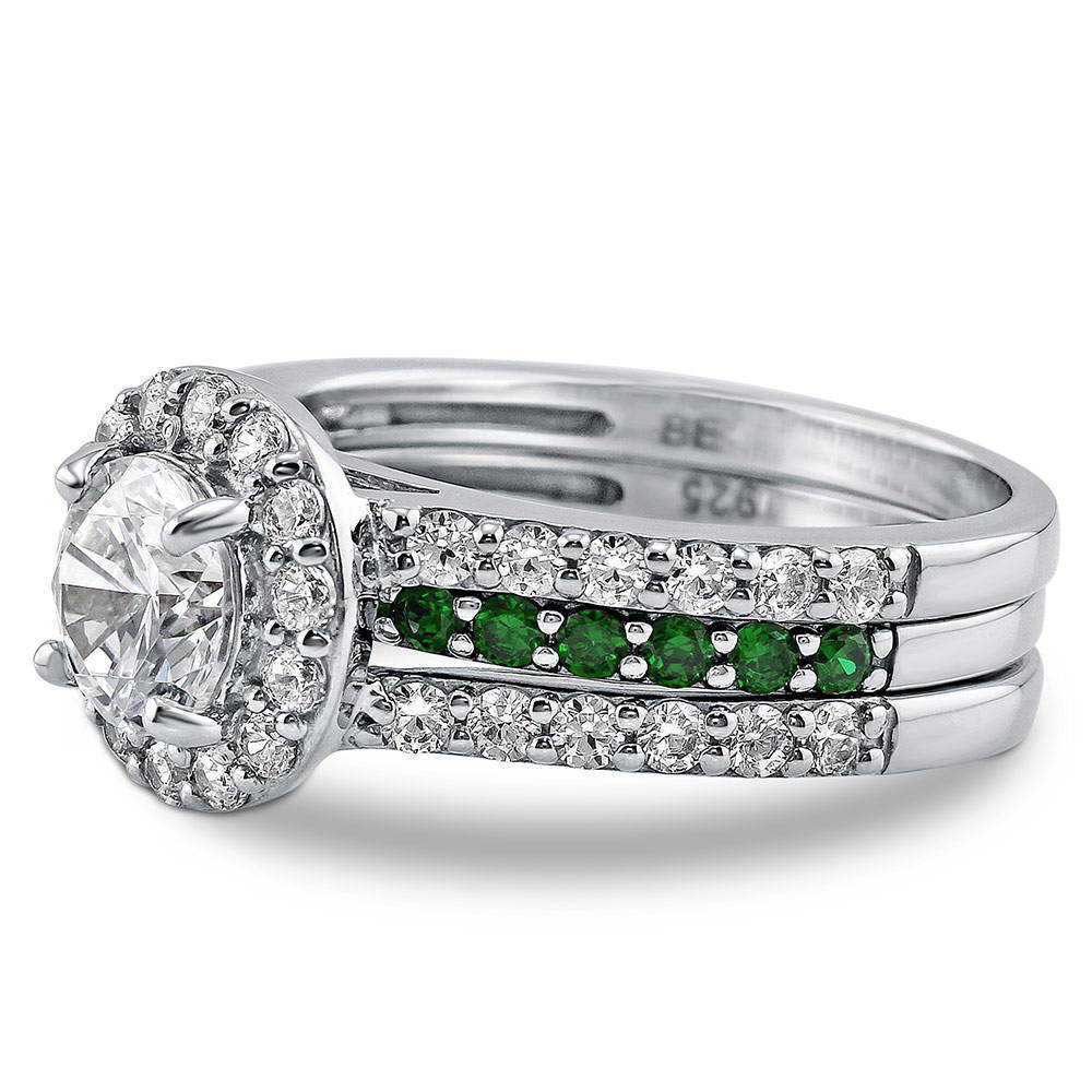 Angle view of Halo CZ Insert Ring Set in Sterling Silver, 5 of 8
