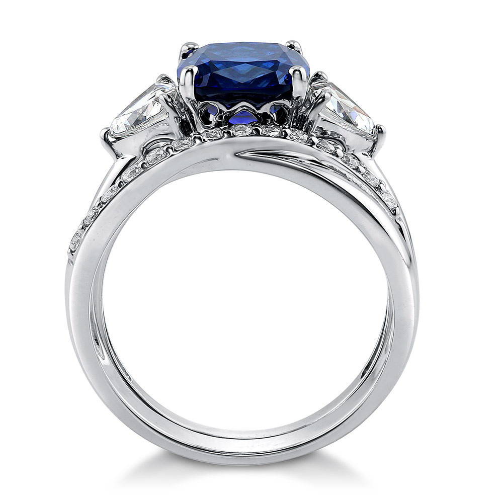 Alternate view of 3-Stone Simulated Blue Sapphire CZ Ring Set in Sterling Silver, 8 of 17