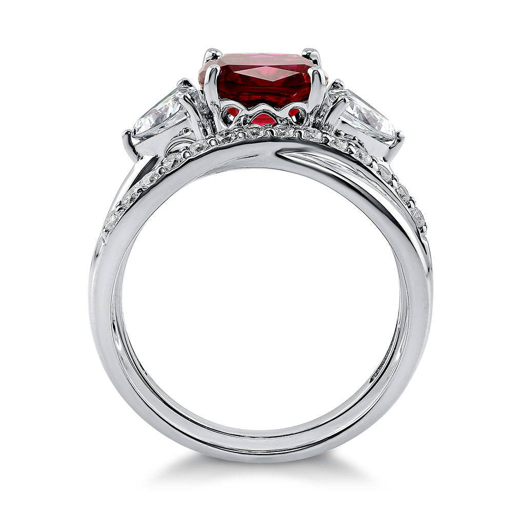 Alternate view of 3-Stone Criss Cross 3ct Ruby-Red CZ Ring Set in Sterling Silver, 7 of 12