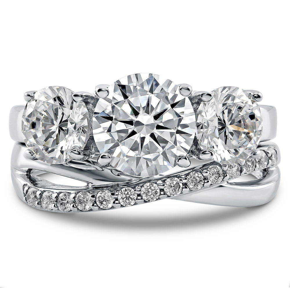 3-Stone Criss Cross Round CZ Ring Set in Sterling Silver, 1 of 19