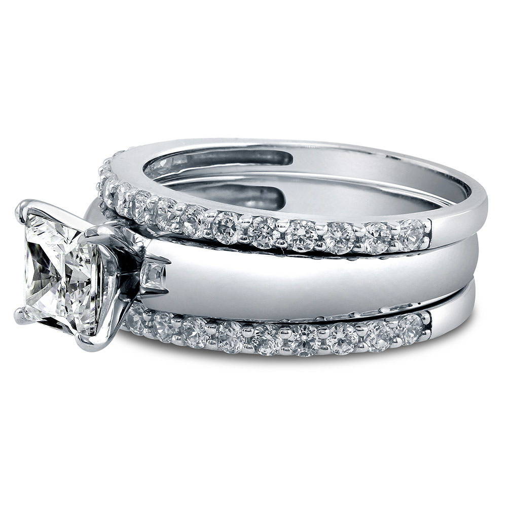 Angle view of Solitaire 1.2ct Princess CZ Ring Set in Sterling Silver, 5 of 12