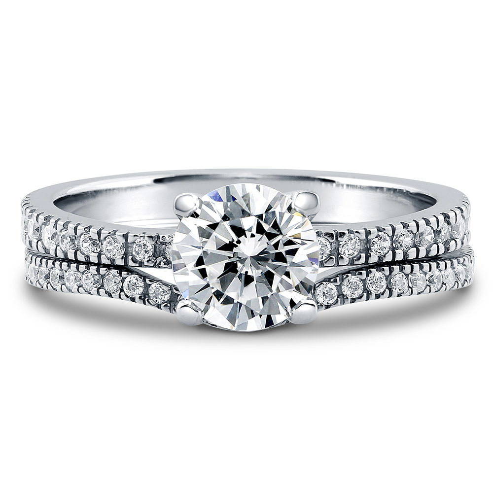 Solitaire 1ct Round CZ Ring Set in Sterling Silver, 1 of 13