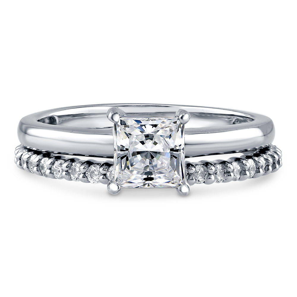 Solitaire 1ct Princess CZ Ring Set in Sterling Silver, 1 of 13