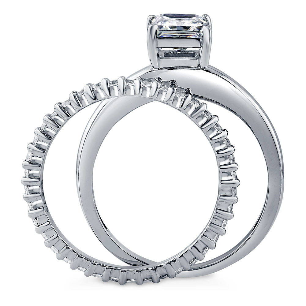 Alternate view of Solitaire 1ct Princess CZ Ring Set in Sterling Silver, 6 of 11