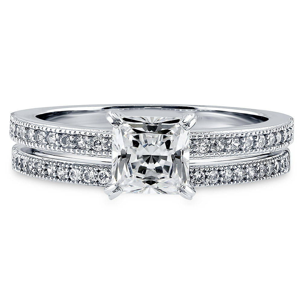 Solitaire 1ct Princess CZ Ring Set in Sterling Silver, 1 of 10