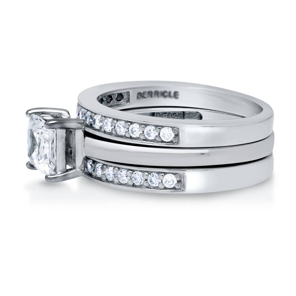 Solitaire 1ct Princess CZ Ring Set in Sterling Silver