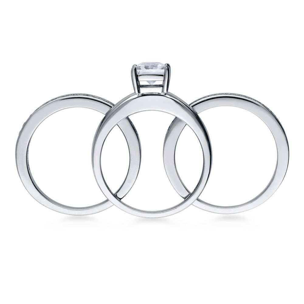 Solitaire 1ct Princess CZ Ring Set in Sterling Silver