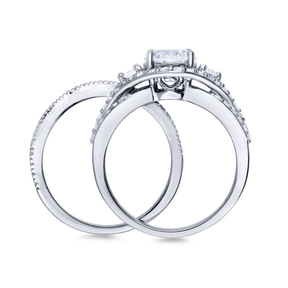 Alternate view of 3-Stone Round CZ Ring Set in Sterling Silver, 6 of 13