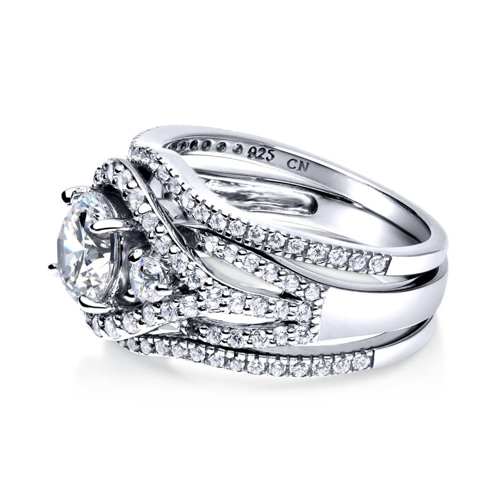 Angle view of 3-Stone Round CZ Ring Set in Sterling Silver, 4 of 16