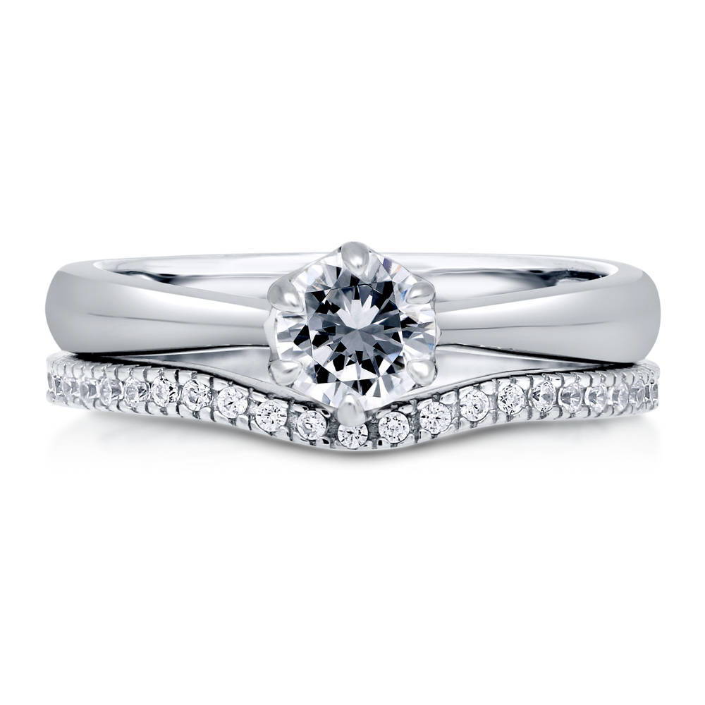 Solitaire Wishbone 0.45ct CZ Ring Set in Sterling Silver, 1 of 11