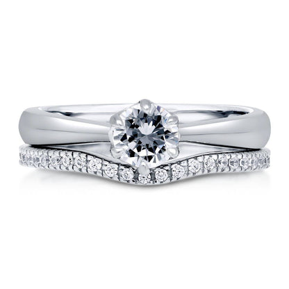 Solitaire Wishbone 0.45ct CZ Ring Set in Sterling Silver