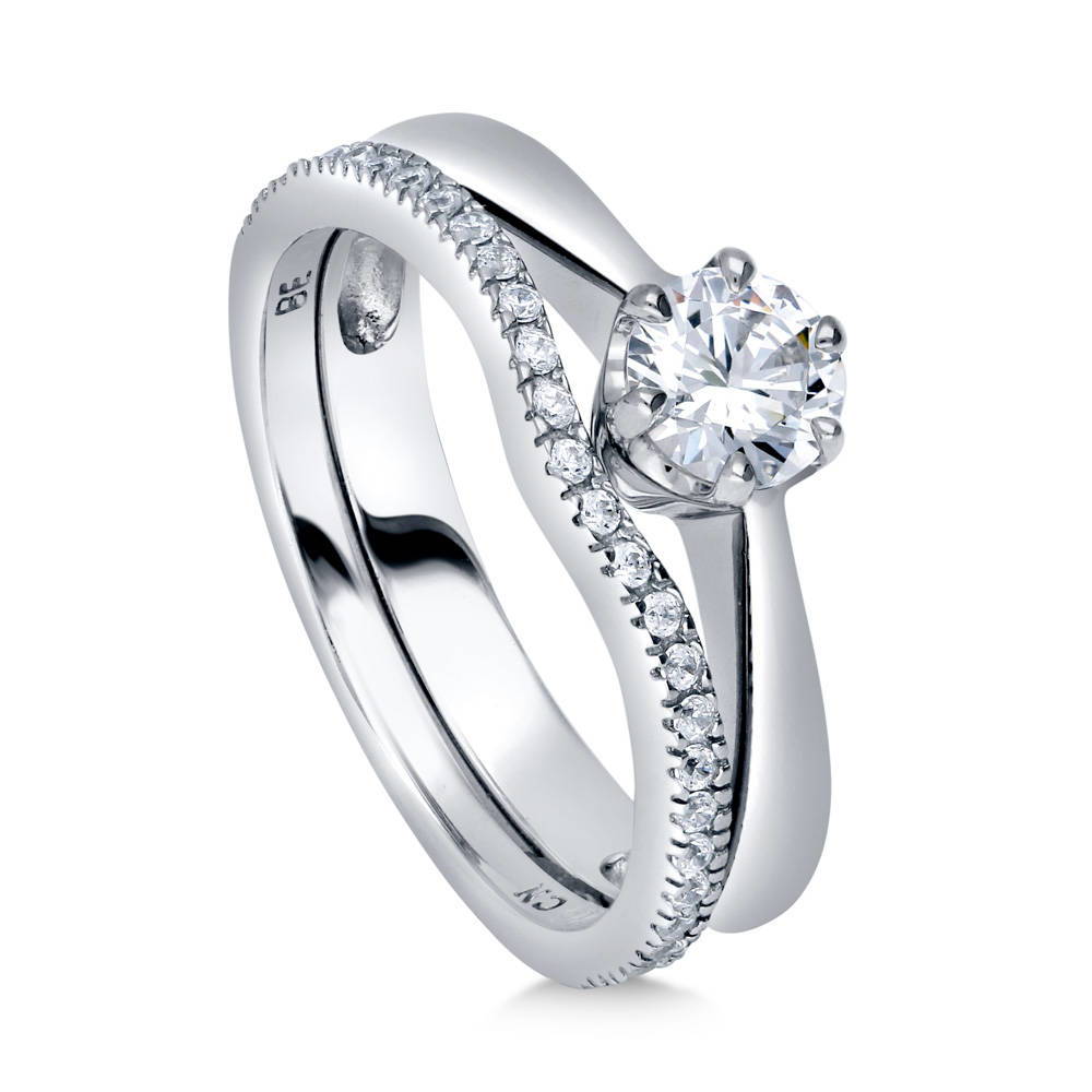 Front view of Solitaire Wishbone 0.45ct CZ Ring Set in Sterling Silver, 4 of 11