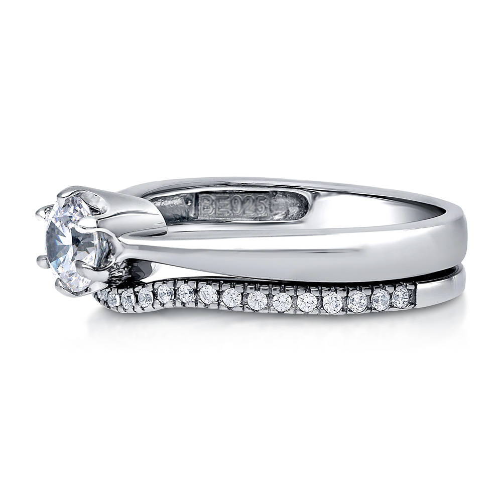 Angle view of Solitaire 0.45ct Round CZ Ring Set in Sterling Silver, 4 of 10