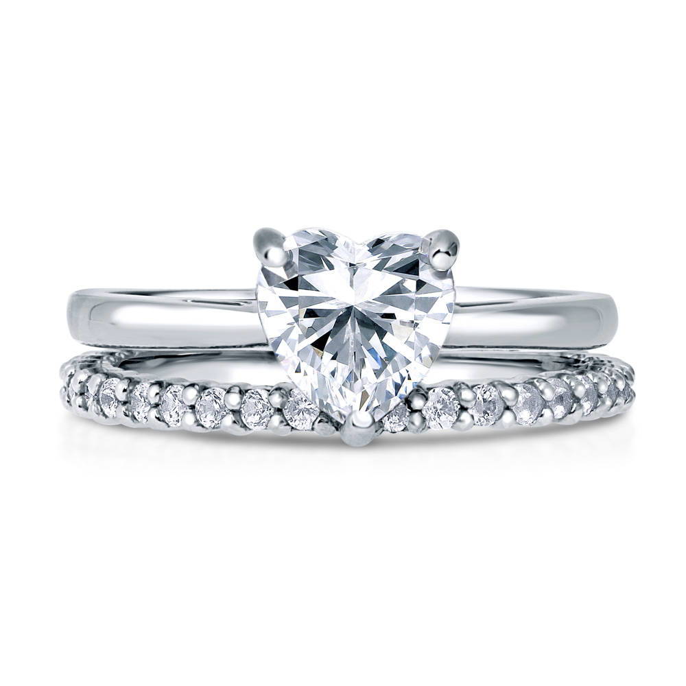 Solitaire Heart 1.1ct Heart CZ Ring Set in Sterling Silver, 1 of 13