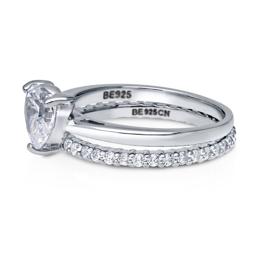 Angle view of Solitaire Heart 1.1ct Heart CZ Ring Set in Sterling Silver, 5 of 13