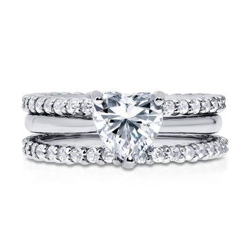 Heart Solitaire CZ Ring Set in Sterling Silver