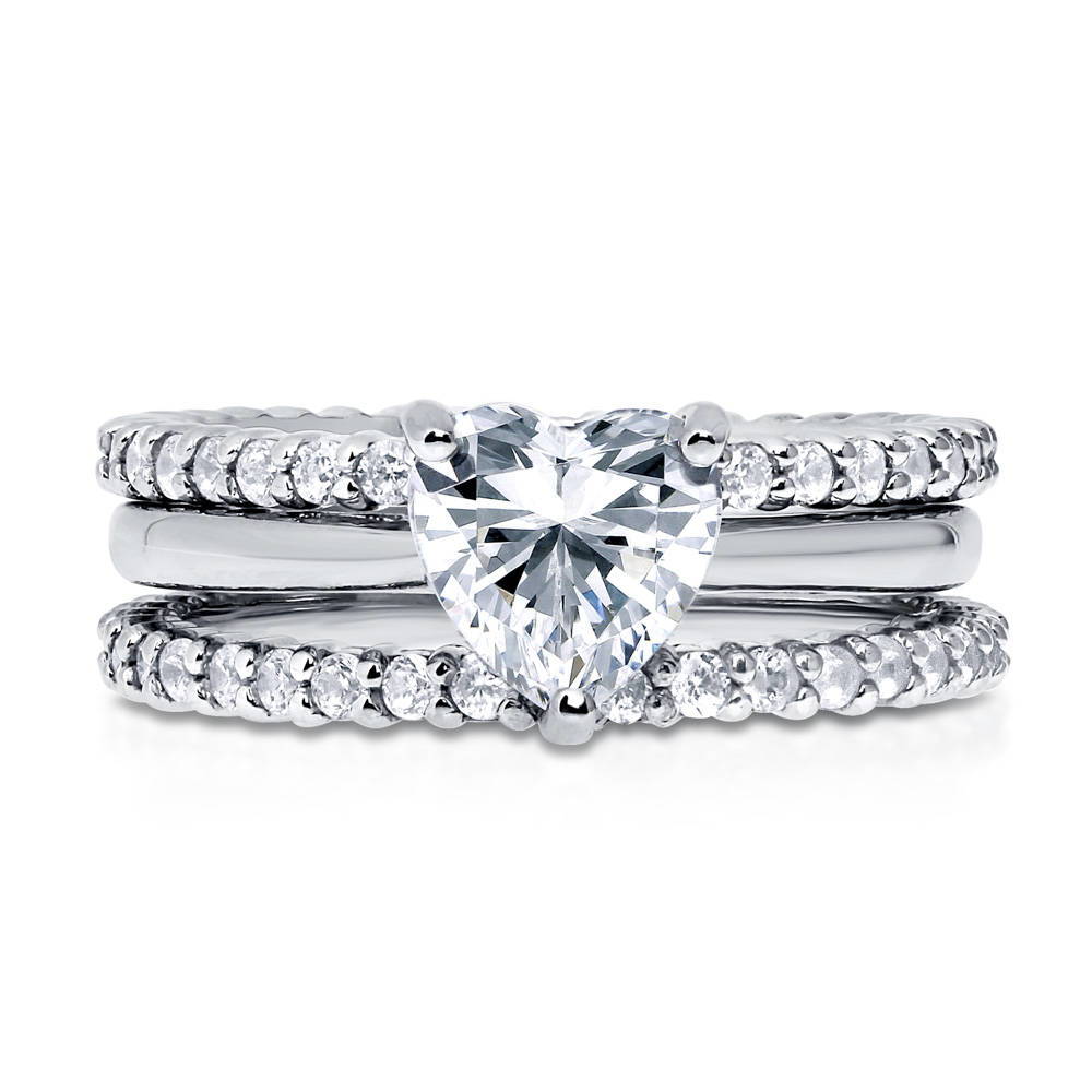 Solitaire Heart 1.1ct Heart CZ Ring Set in Sterling Silver