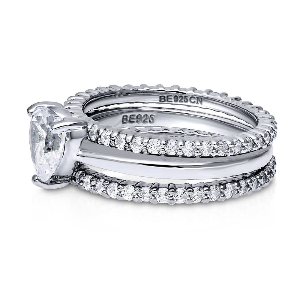 Angle view of Solitaire Heart 1.1ct Heart CZ Ring Set in Sterling Silver, 5 of 13