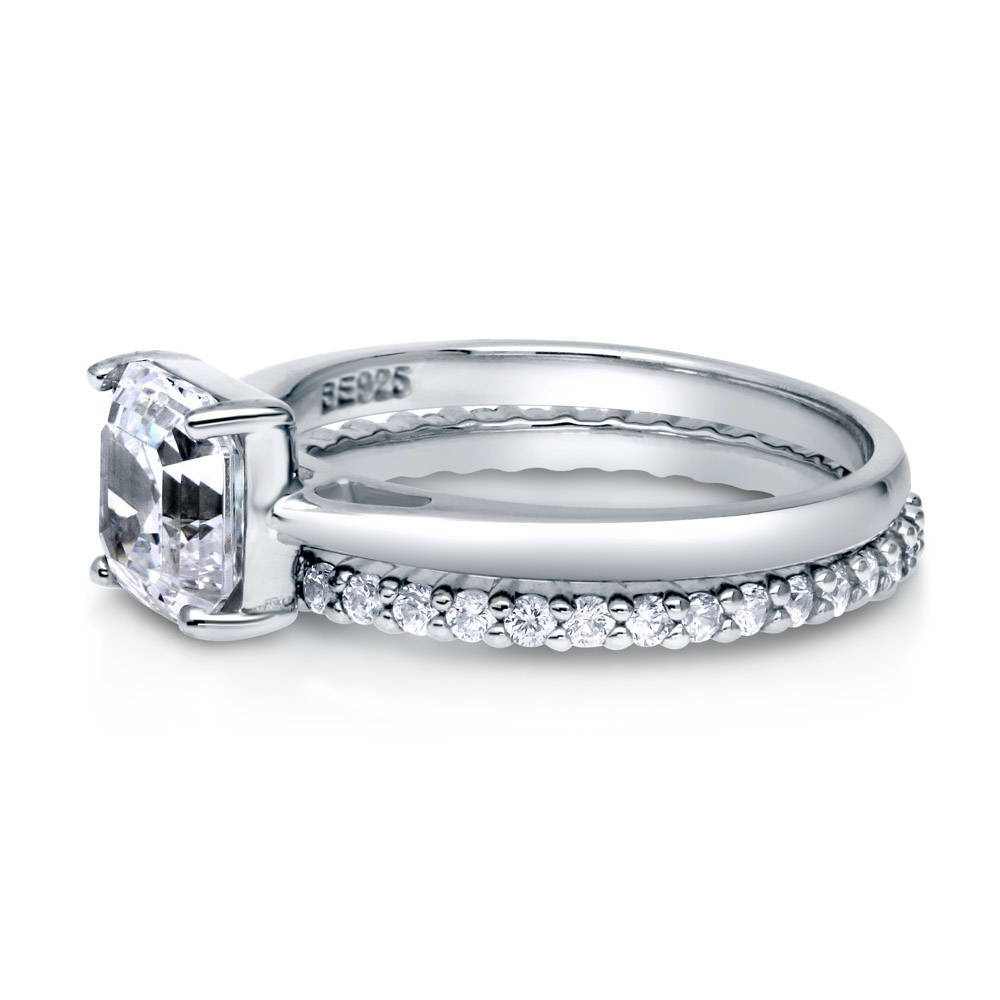 Solitaire 2ct Asscher CZ Ring Set in Sterling Silver