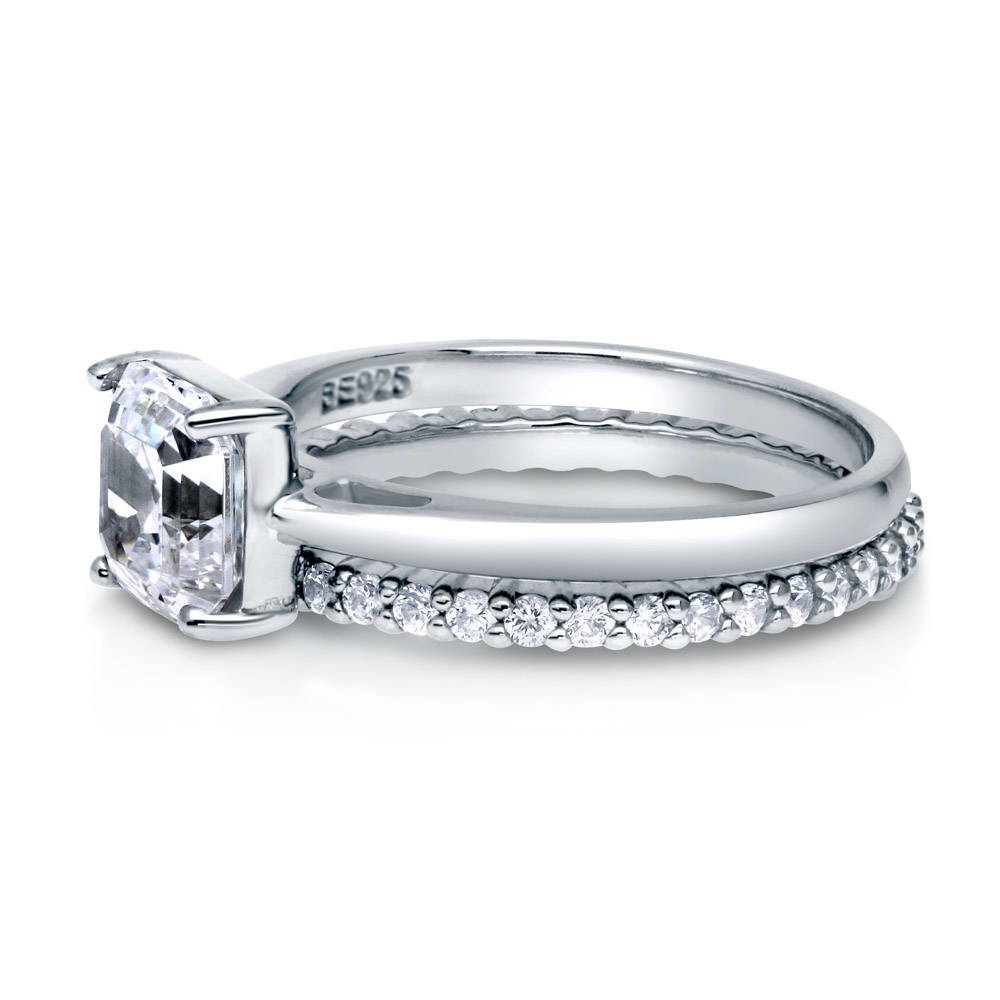 Angle view of Solitaire 2ct Asscher CZ Ring Set in Sterling Silver, 4 of 11