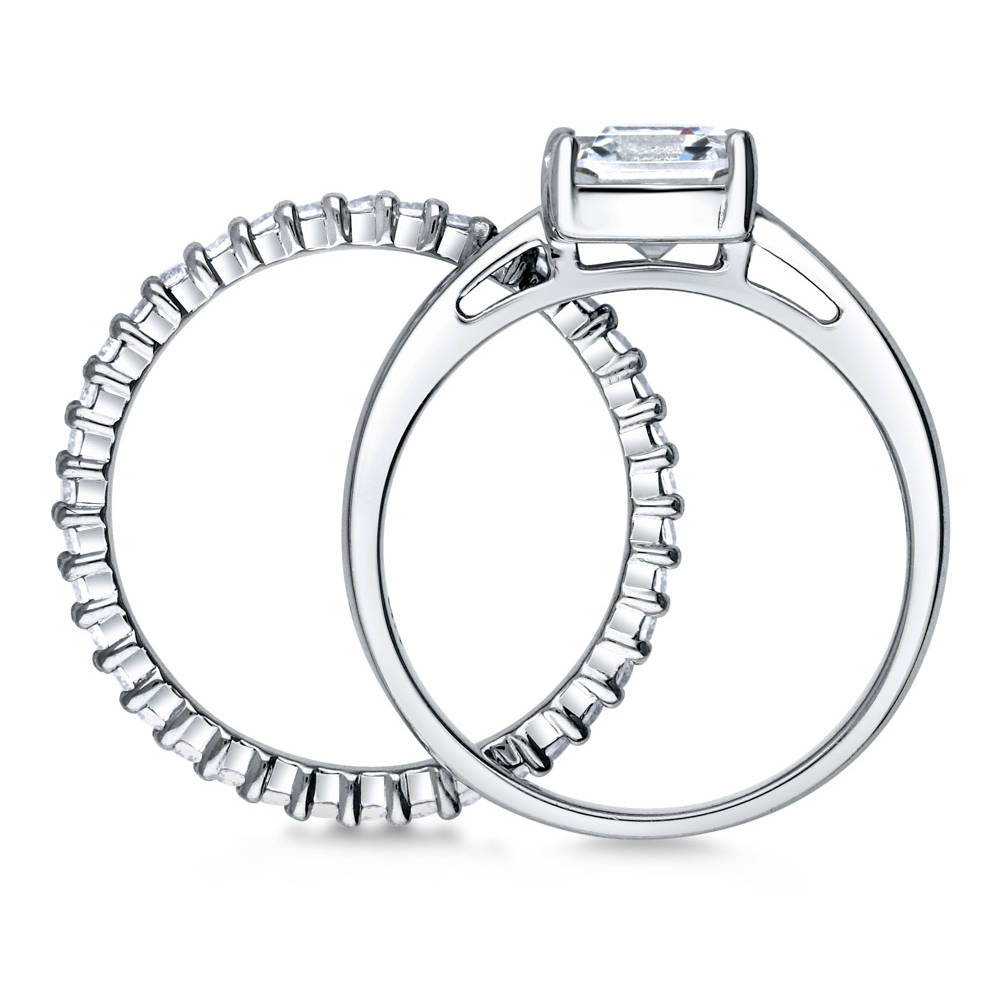 Alternate view of Solitaire 2ct Asscher CZ Ring Set in Sterling Silver, 6 of 11