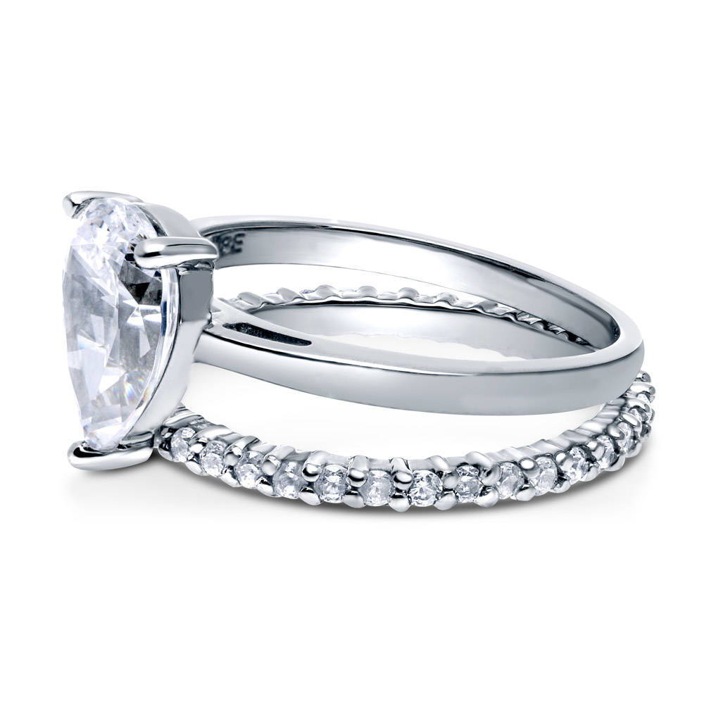 Angle view of Solitaire 1.8ct Pear CZ Ring Set in Sterling Silver, 5 of 17