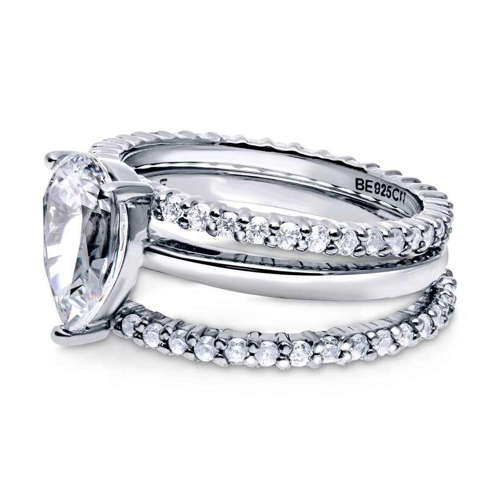 Angle view of Solitaire 1.8ct Pear CZ Ring Set in Sterling Silver, 5 of 17