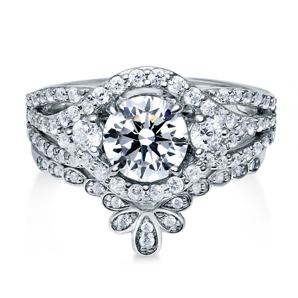 3-Stone Crown Round CZ Ring Set in Sterling Silver