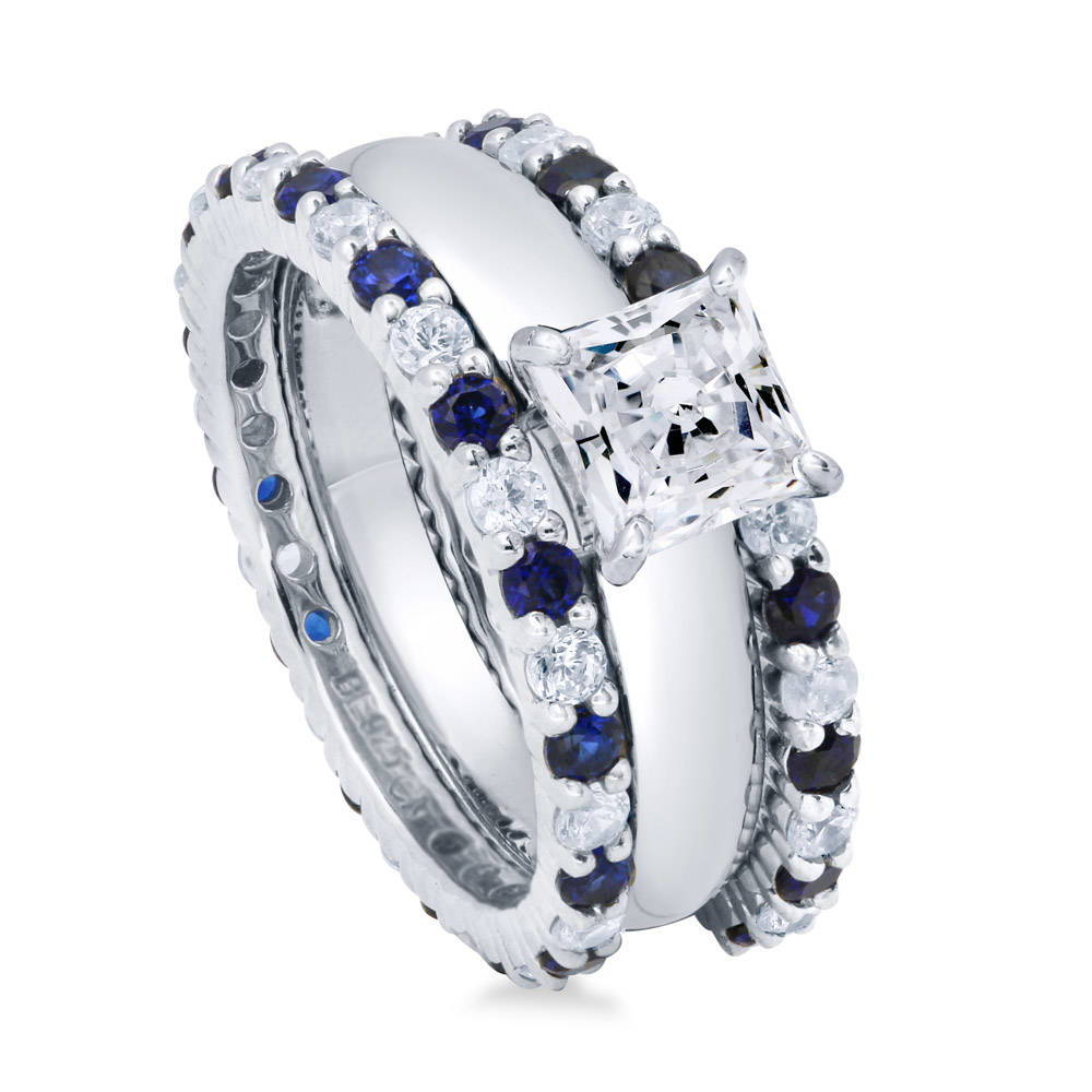 Front view of Solitaire 1.2ct Princess CZ Ring Set in Sterling Silver, 4 of 12